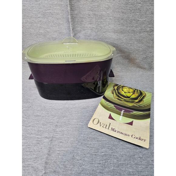Tupperware 6 Piece 2 1/4 Quarts Oval Microwave Stack Cooker Steamer Set Purple - Picture 1 of 4
